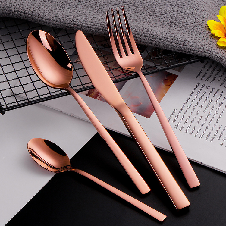 Bulk Production Reusable Cutlery Sets Luxury High Quality Stainless Steel Rose Gold Flatware