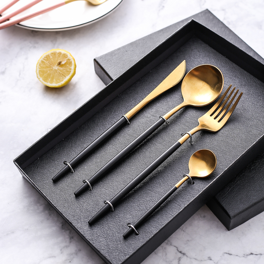 Portuguese Fork And Knife Set 4PCS Golden Cutlery Set Stainless Steel With Box