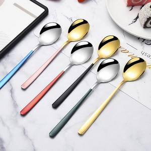 Korean Style Colorful Stainless Steel 304 Titanium Spoons Metal Dinner Long Spoon Set