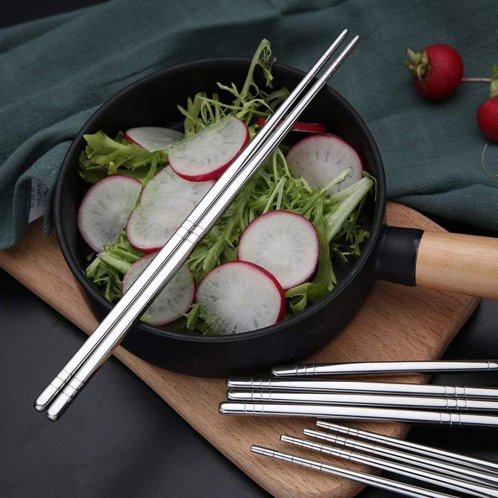 Korean Style Reusable Metal Chopsticks 304 Stainless Steel Dishwasher Safe Chopsticks