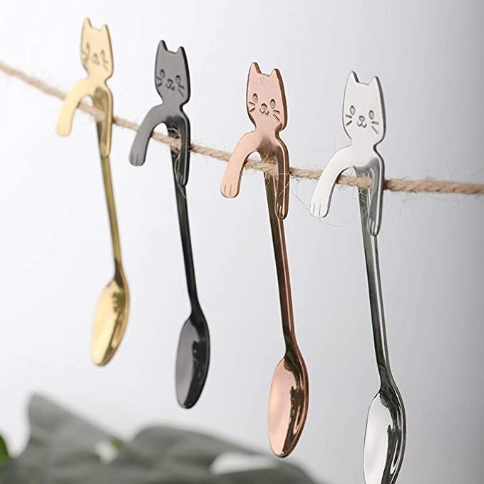 Food Grade Stainless Steel Colorful Cute Cat Shaped Tea Spoon Coffee Spoon