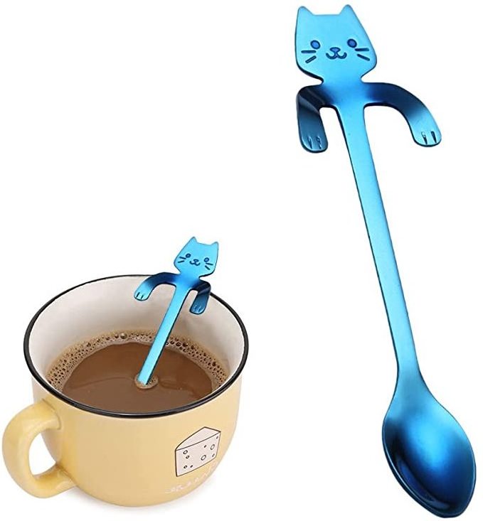 Food Grade Stainless Steel Colorful Cute Cat Shaped Tea Spoon Coffee Spoon