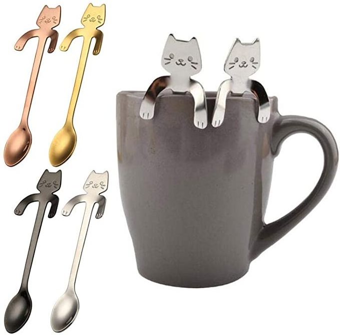 Food Grade Stainless Steel Colorful Cute Cat Shaped Tea Spoon Coffee Spoon