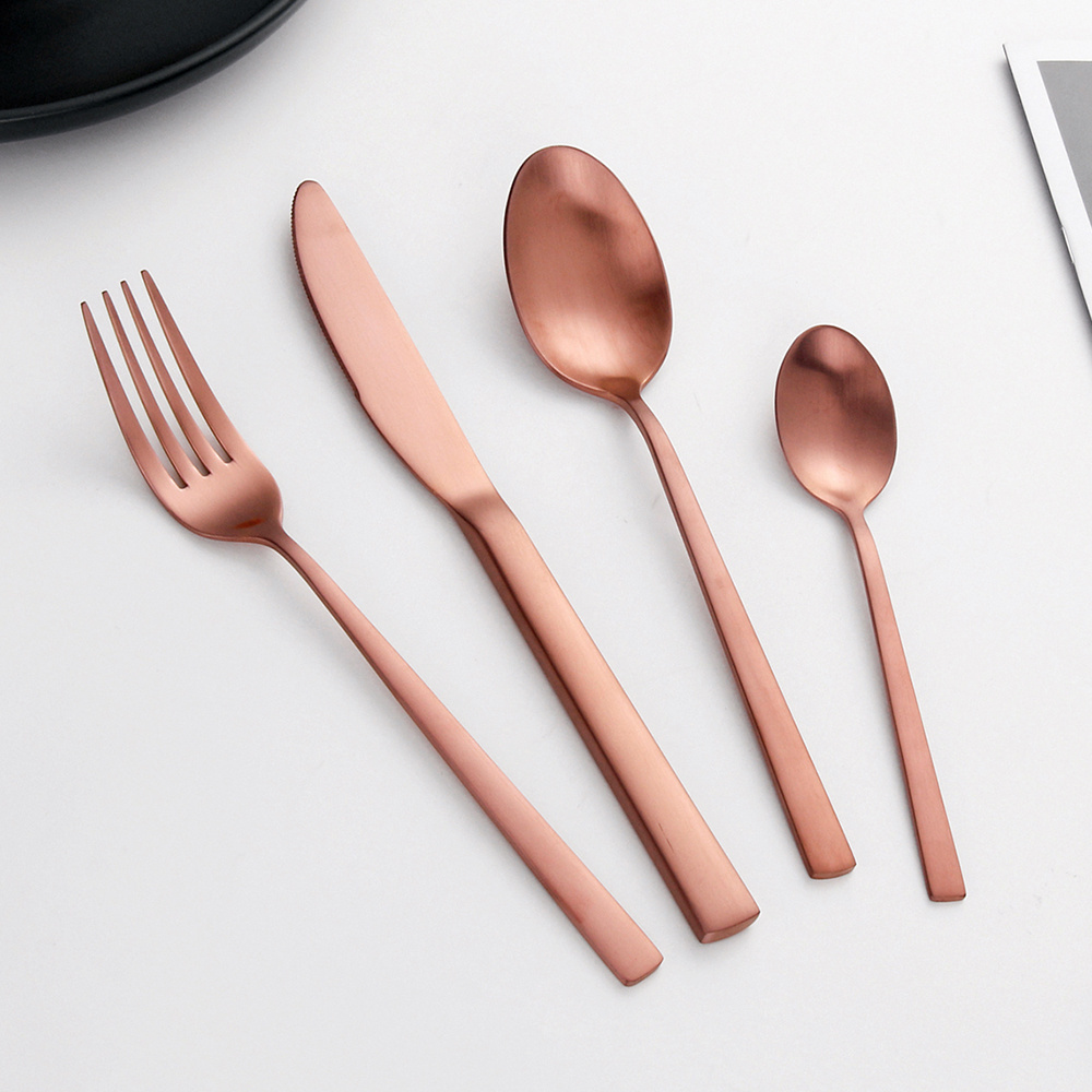 Bulk Production Reusable Cutlery Sets Luxury High Quality Stainless Steel Rose Gold Flatware