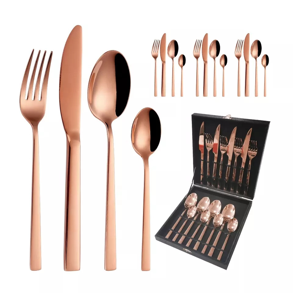 Bulk Production Reusable Cutlery Sets Luxury High Quality Stainless Steel Rose Gold Flatware