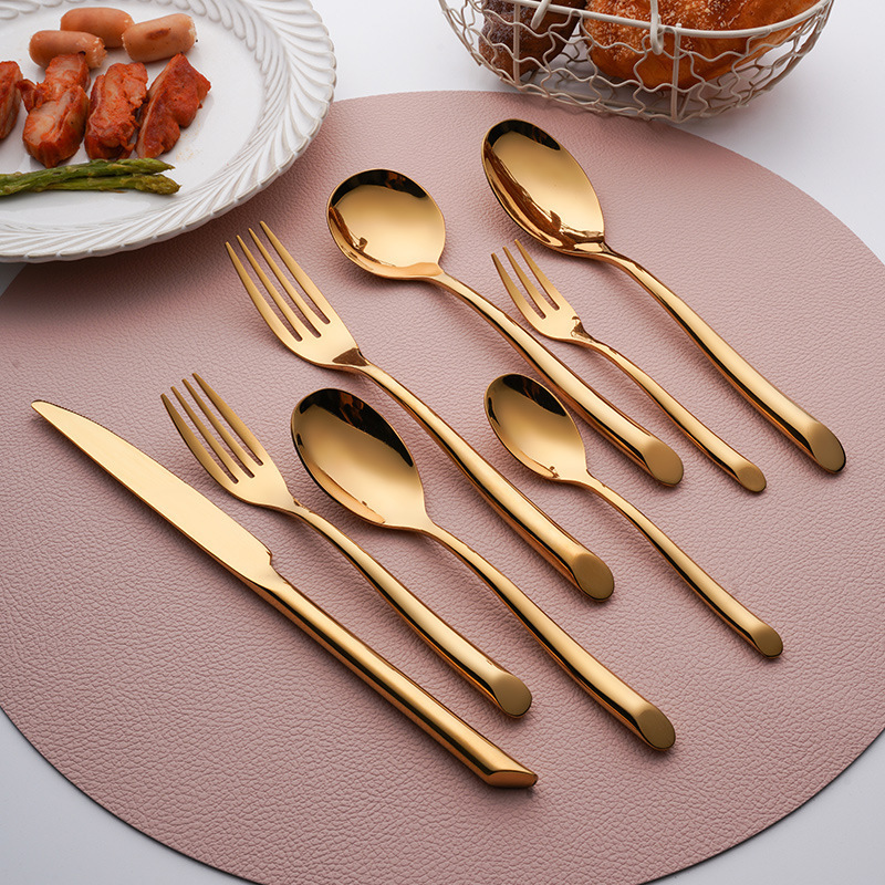 Thick Handle Stainless Steel Gold Flatware Juego De Cubiertos Dishwasher Safe Cutlery Set