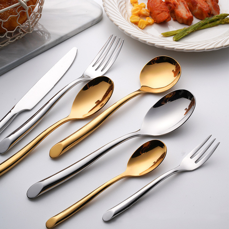 Thick Handle Stainless Steel Gold Flatware Juego De Cubiertos Dishwasher Safe Cutlery Set