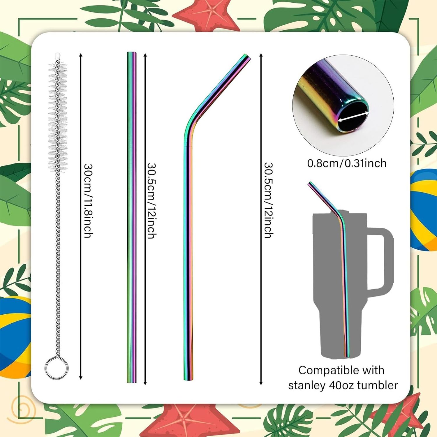 Extra Long 12 inch Straw For 40 oz Tumbler Long Reusable Metal Drinking Straws for Stanley Cup