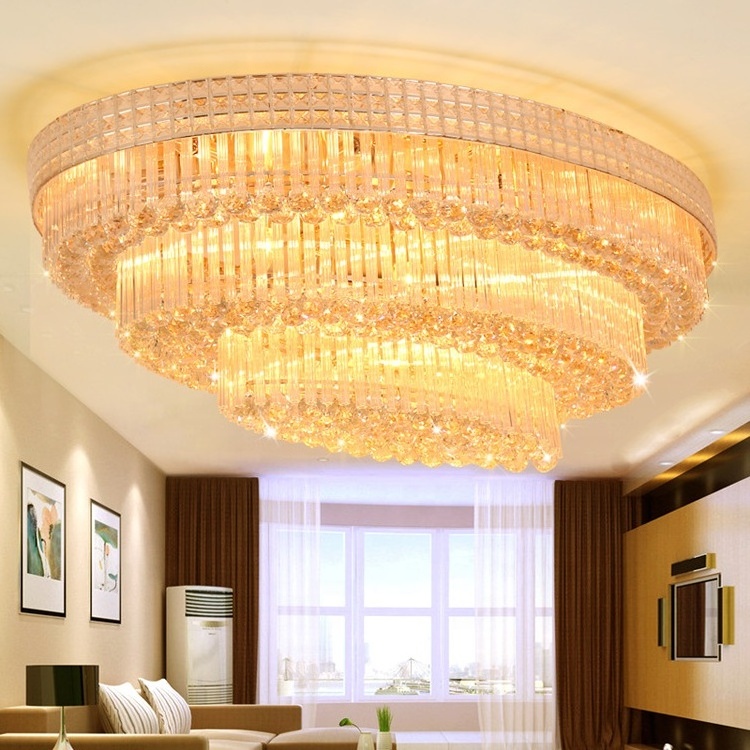 Interior bedroom art luxury golden living room decoration led k9 crystal ceiling light