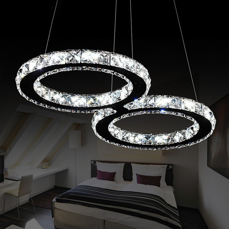 home decorative house bedroom living room creative hanging stainless steel ring led crystal pendant light