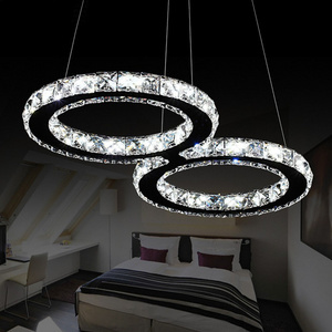 home decorative house bedroom living room creative hanging stainless steel ring led crystal pendant light