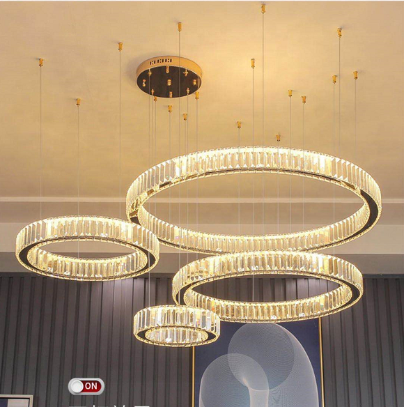 high quality luxury Modern bedroom contemporary dining room hanging ring modern glass led crystal pendant light