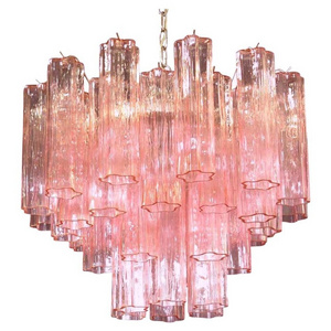 Italian In Murano pink glass and nickel-plated metal structure vintage chandelier