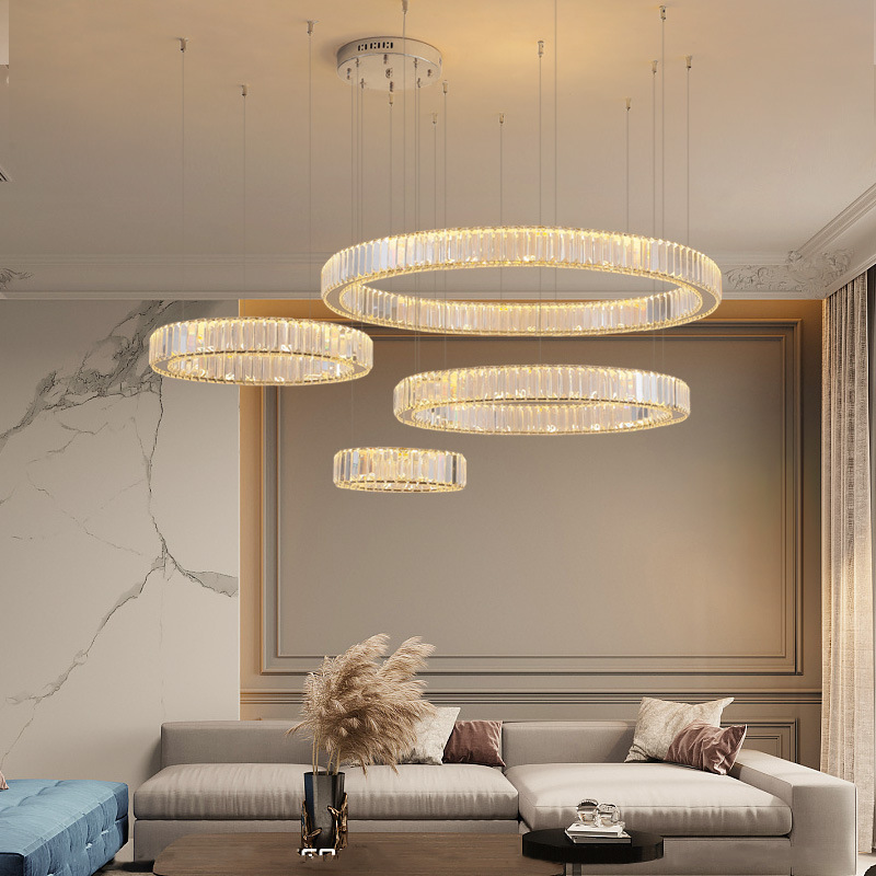 high quality luxury Modern bedroom contemporary dining room hanging ring modern glass led crystal pendant light