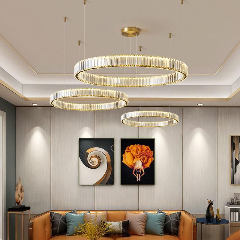 high quality luxury Modern bedroom contemporary dining room hanging ring modern glass led crystal pendant light