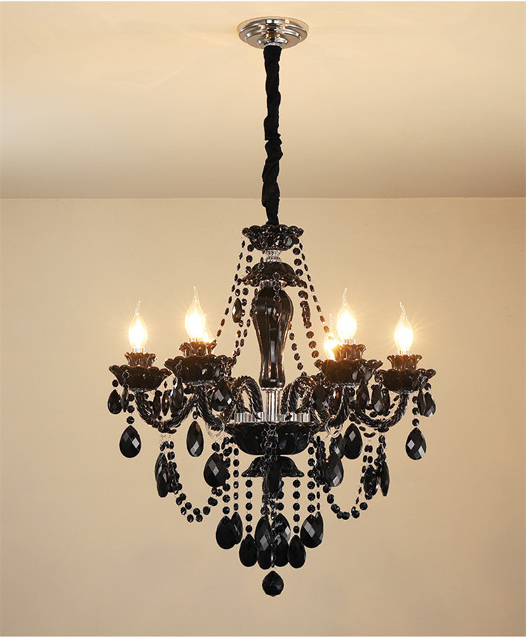 JYLIGHTING European modern chandelier black glass candle crystal chandeliers for  banquet hall