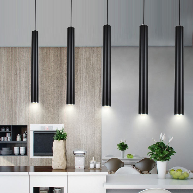 JYLIGHTING Island Bar hotel shop room kitchen fixtures hanging lamp modern Long tube black pendant lighting chandelier