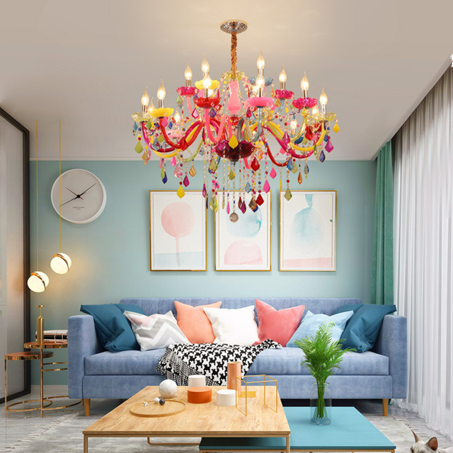 JYLIGHTING New design modern luxury large colorful color crystal chandelier for girl princess bedroom cafe KTV bar