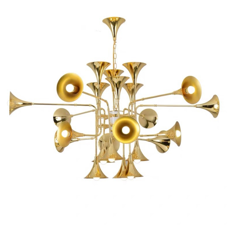 JYLIGHTING Luxury Hotel Lobby Metal Trumpet Chandelier Gold Chandelier Lamp Lighting Fixture for hotel decor