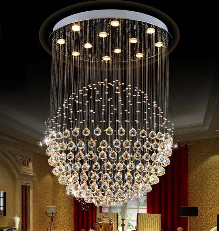 JYLIGHTING Wholesale price Indoor crystal pendant lights for living room LED Ball Long Crystal Ceiling Light hanging chandeliers