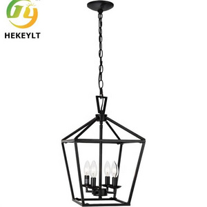 JYLIGHTING Industrial cage 4-light black farmhouse iron lantern pendant light chandelier for kitchen dinning room lights