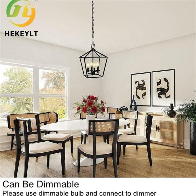 JYLIGHTING Industrial cage 4-light black farmhouse iron lantern pendant light chandelier for kitchen dinning room lights