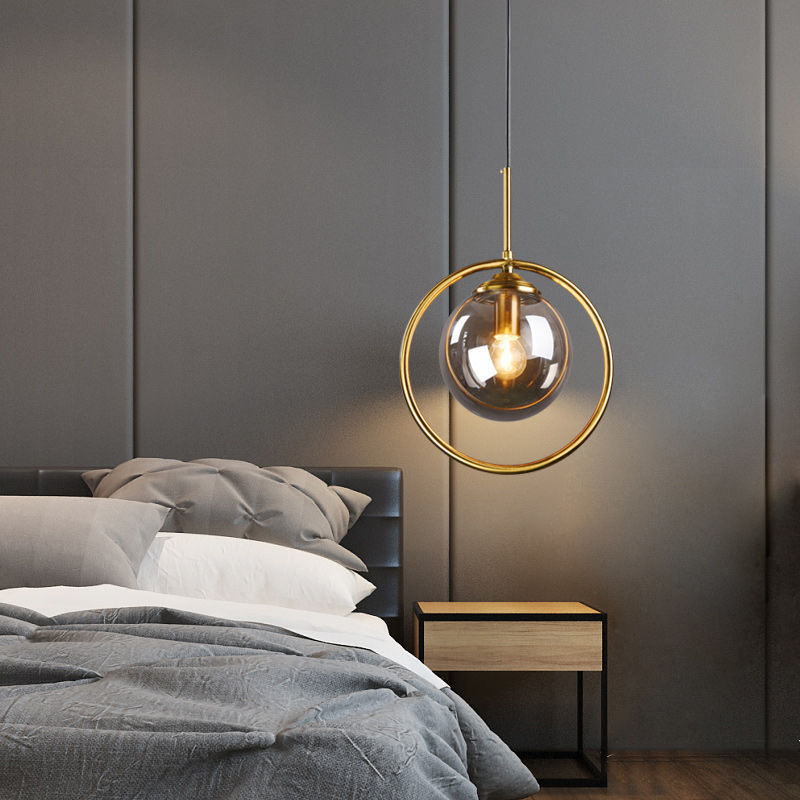 JYLIGHTING Single Pendant Light New Nordic Modern Gold Ball Hanging Glass LED Source for Indoor Hotel Dining Decorative