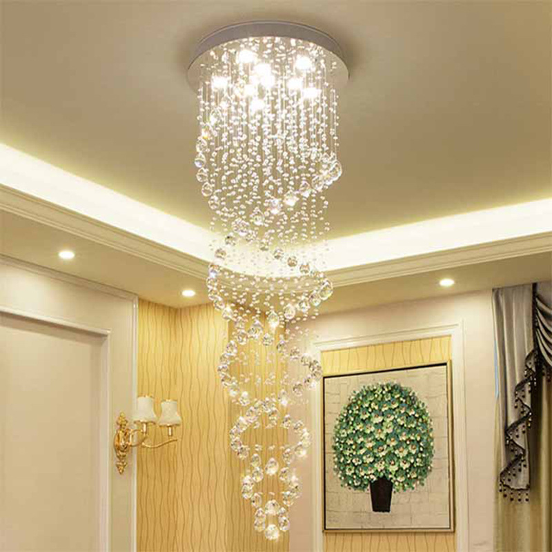 JYLIGHTING Modern K9 Crystal Chandelier High Quality Steel Ceiling Light for Luxury Hotels Villas Staircases LED Switch Control