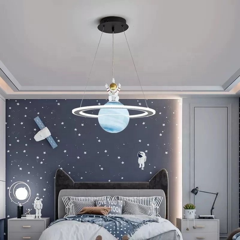 Children's Room LED Chandeliers Planet Earth Moon Pendant Lamp Space Star Astronaut Hanging Lamp Indoor Lighting Fixture