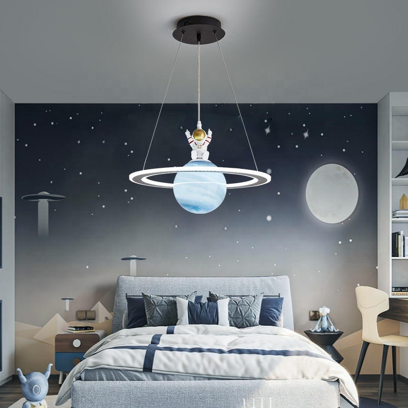 Children's Room LED Chandeliers Planet Earth Moon Pendant Lamp Space Star Astronaut Hanging Lamp Indoor Lighting Fixture