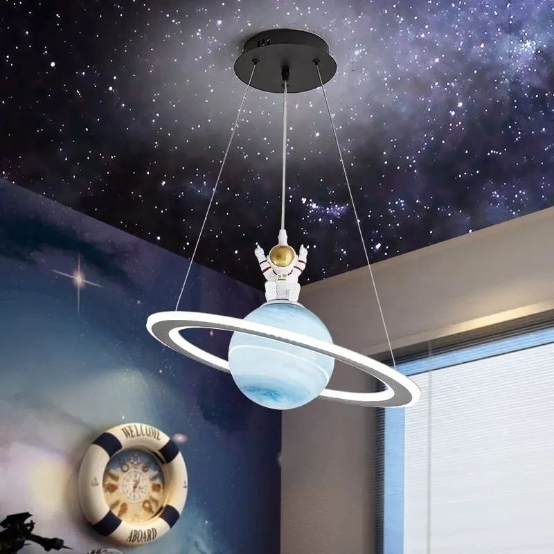 Children's Room LED Chandeliers Planet Earth Moon Pendant Lamp Space Star Astronaut Hanging Lamp Indoor Lighting Fixture