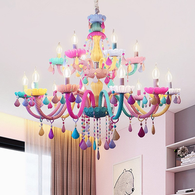 JYLIGHTING Creative Children's Room Kids Lamp Romantic Simple Macaron Crystal Chandelier Modern Lighting Fixtures