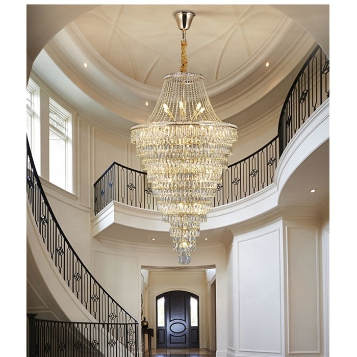 JYLIGHTING Light luxury duplex building large chandelier villa living room golden staircase light crystal pendant light