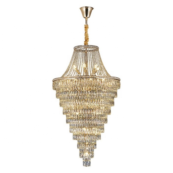 JYLIGHTING Light luxury duplex building large chandelier villa living room golden staircase light crystal pendant light