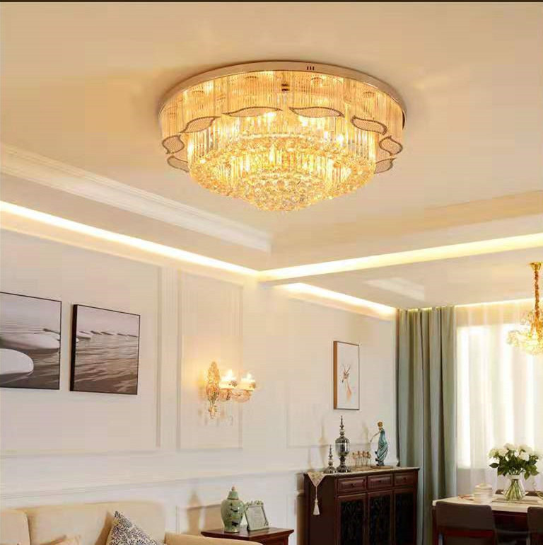 JYLIGHTING Hotel Home Golden Round Modern Crystal Ceiling Light Fixture LED