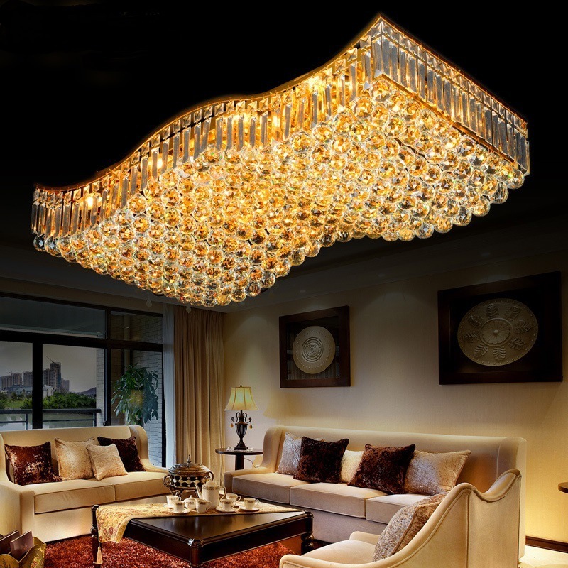 JYLIGHTING Bedroom Hotel Home Golden Rectangle Modern Crystal Ceiling Light Fixture