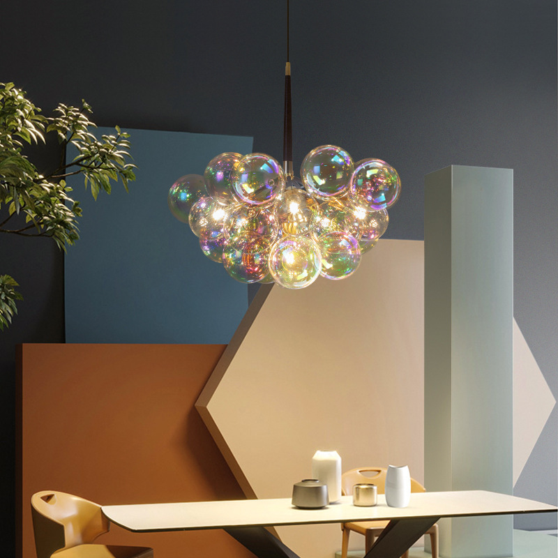 Nordic Style Warm Bubble Lamp for Bedroom Living Room Dining Room Children's Room Colorful Glass LED Chandelier for Hotels