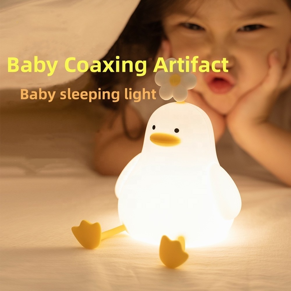 JYLIGHTING Bedroom Decor Timer Baby Night Light USB Rechargeable Cute Lamp Silicone Dimmable Flower Duck Night Light for Kids