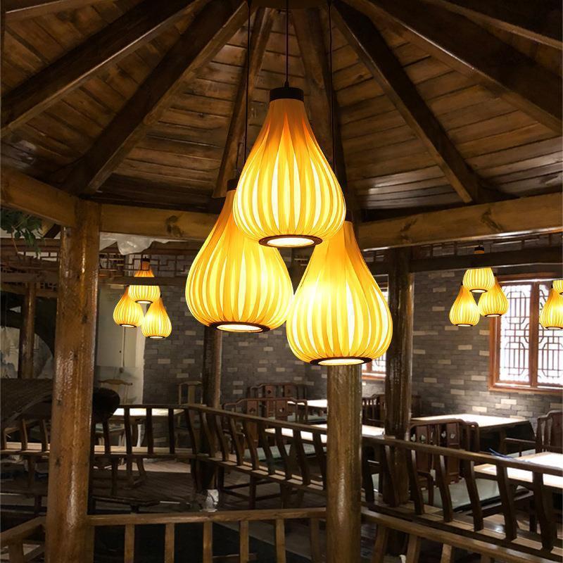 restaurant lamp clubhouse duplex stairs retro wooden art lighting Southeast Asian veneer chandelier