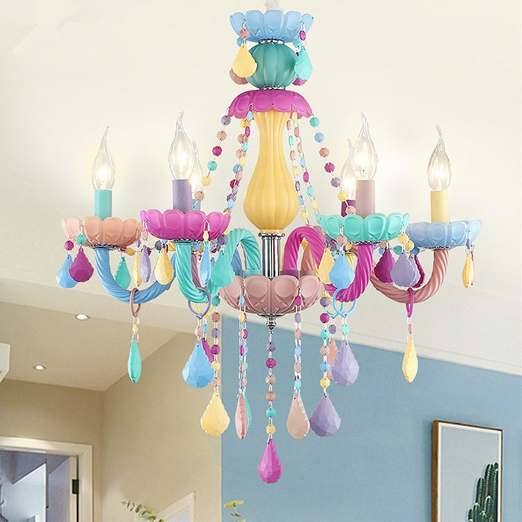 JYLIGHTING Creative Children's Room Kids Lamp Romantic Simple Macaron Crystal Chandelier Modern Lighting Fixtures