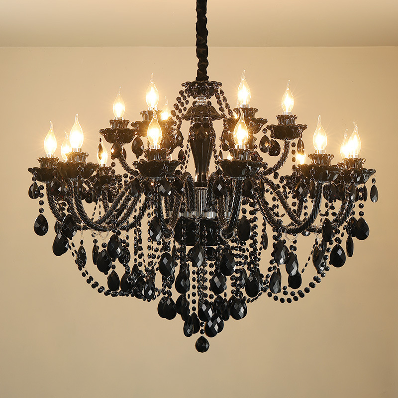 JYLIGHTING European modern chandelier black glass candle crystal chandeliers for  banquet hall