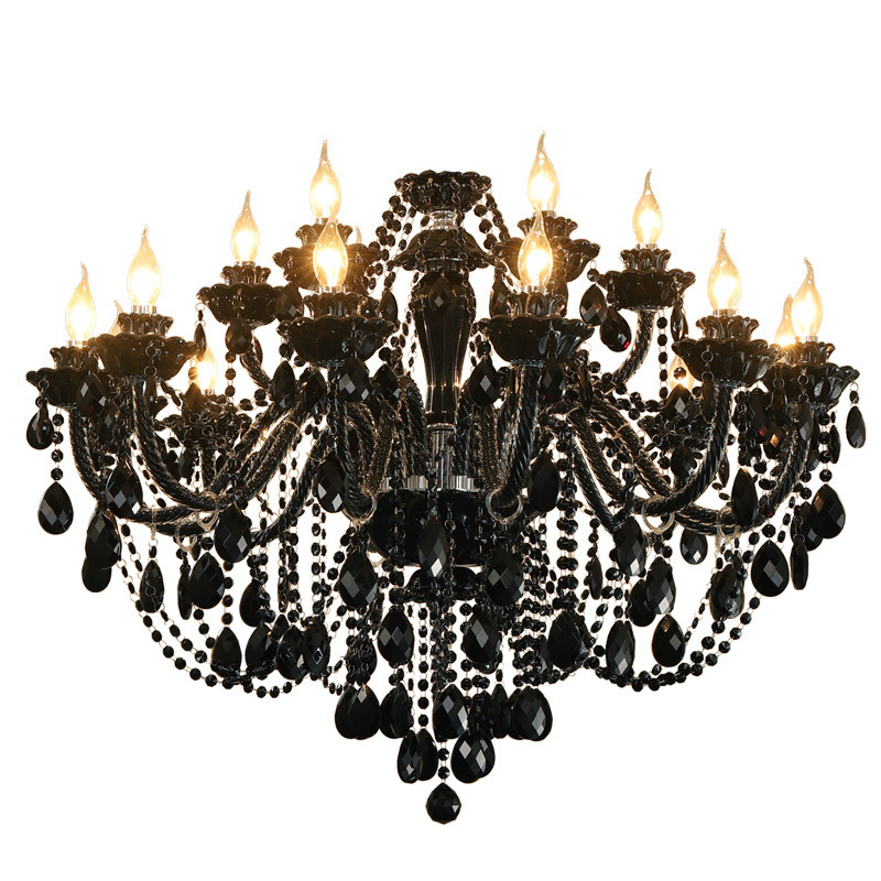 JYLIGHTING European modern chandelier black glass candle crystal chandeliers for  banquet hall