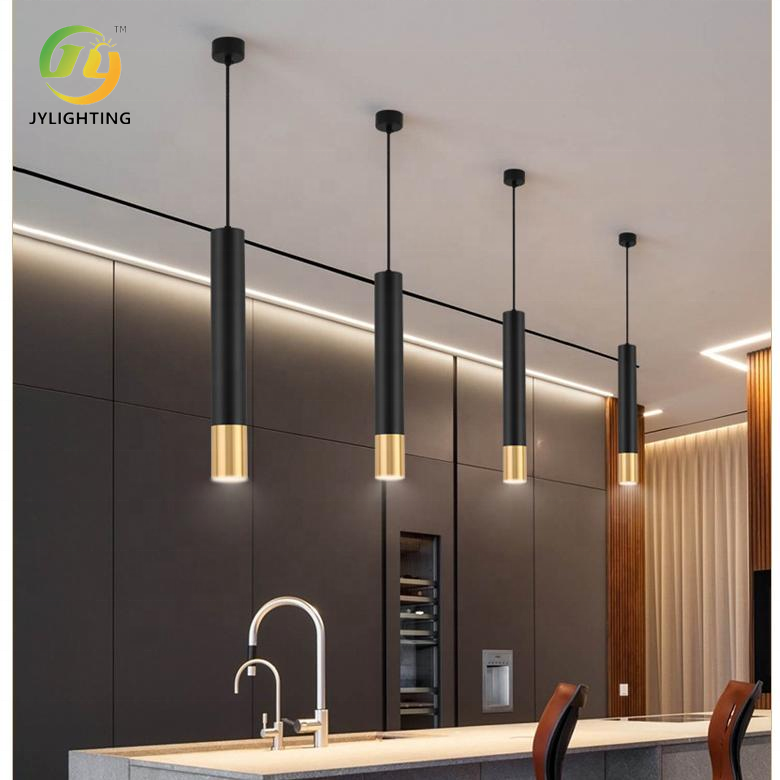 JYLIGHTING Modern Black Brass Gold Pendant Light Aluminum Tube LED Bulb for Home Kitchen Bedroom Hotel Room Lighting