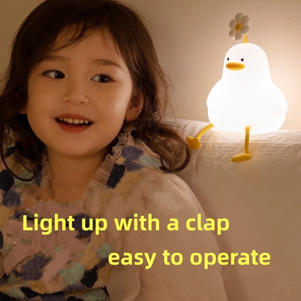 JYLIGHTING Bedroom Decor Timer Baby Night Light USB Rechargeable Cute Lamp Silicone Dimmable Flower Duck Night Light for Kids