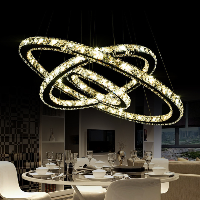 JYLIGHTING 3 Rings Crystal LED Chandelier Pendant Light Fixture Crystal Light Lustre Hanging Suspension Light for Dining Room, Foyer, Stair