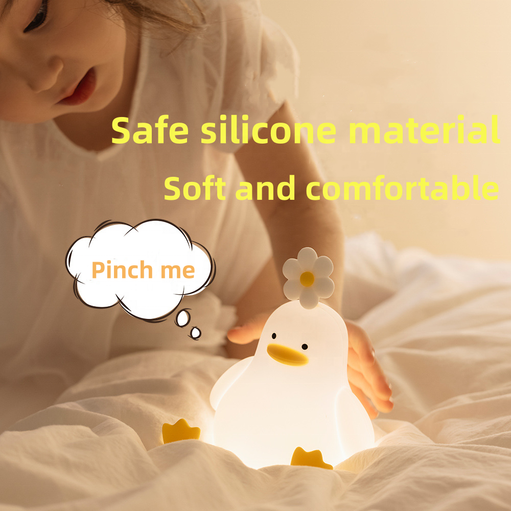 JYLIGHTING Bedroom Decor Timer Baby Night Light USB Rechargeable Cute Lamp Silicone Dimmable Flower Duck Night Light for Kids