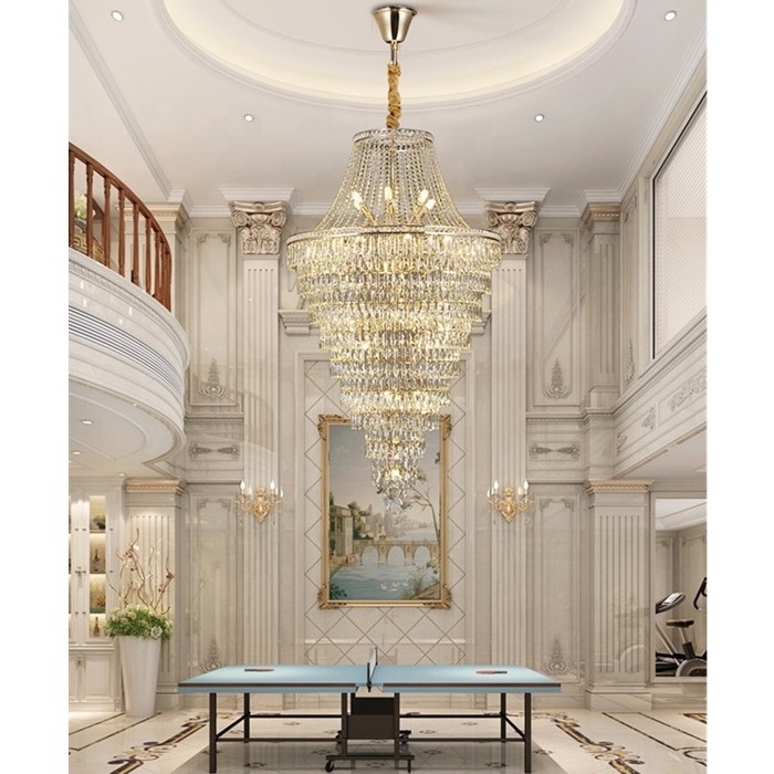 JYLIGHTING Light luxury duplex building large chandelier villa living room golden staircase light crystal pendant light