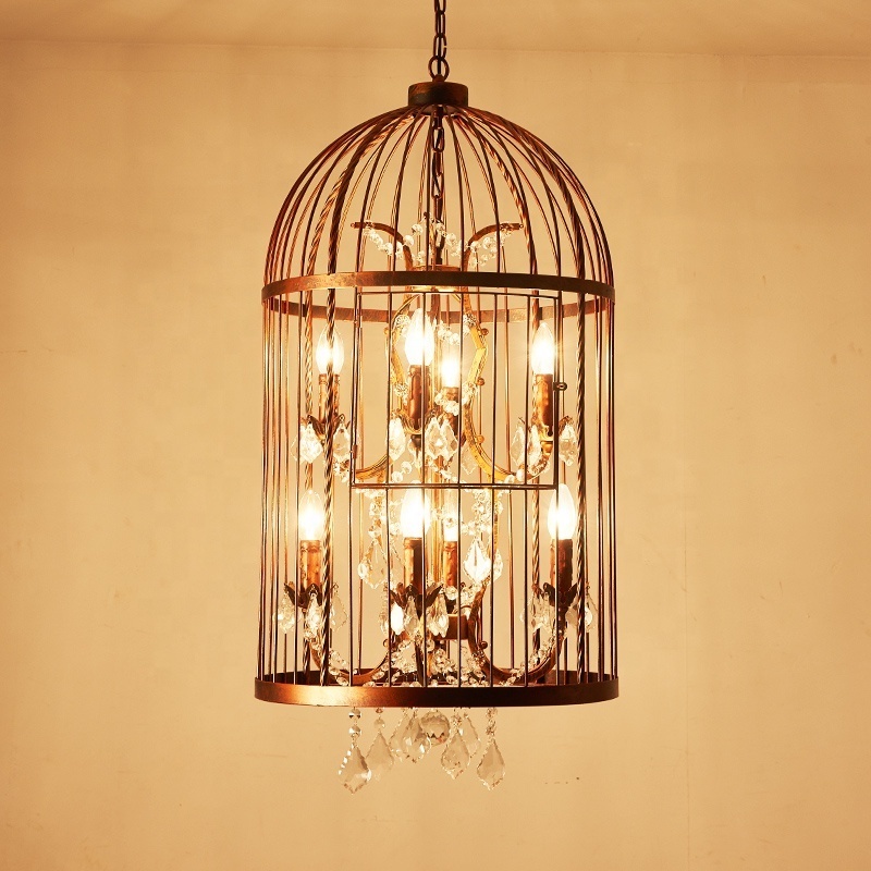 JYLIGHTING Wrought iron American retro restaurant bar personality creative industrial hanging lamps crystal bird cage chandelier