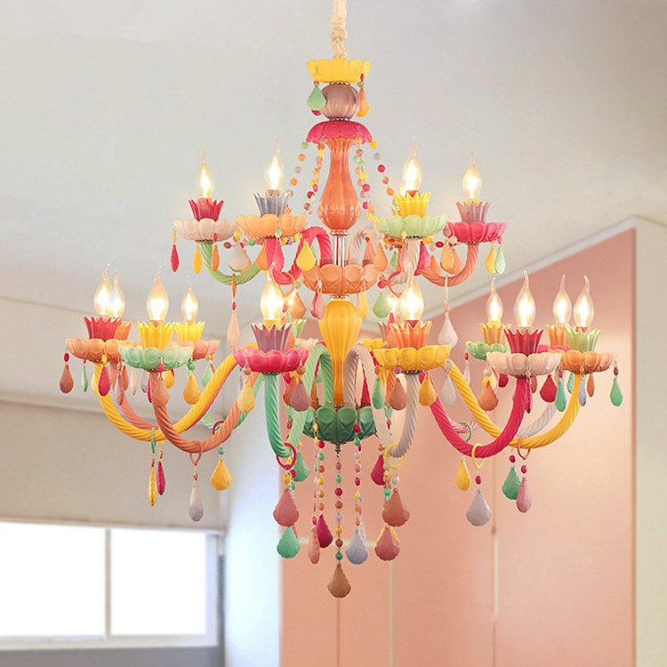 JYLIGHTING Creative Children's Room Kids Lamp Romantic Simple Macaron Crystal Chandelier Modern Lighting Fixtures