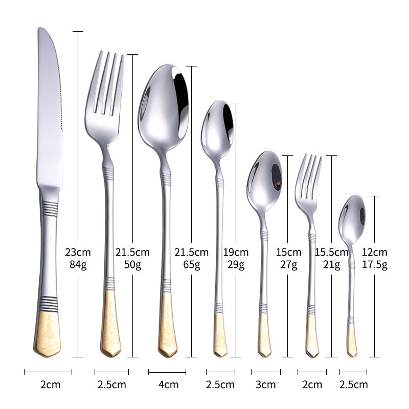 Hot Sale Flatware Portuguese Gold 24 Pcs Spoon Knife And Fork Stainless Steel Cutlery Set Portuguese Luxury Flatware Sets